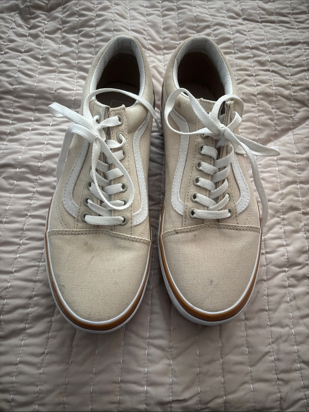Van’s Platform Canvas Sneakers in Beige and White